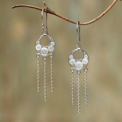 Sterling silver waterfall earrings, Pure Circles