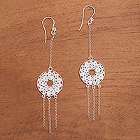 Sterling silver filigree waterfall earrings, 'Raining Circles' - Circular Sterling Silver Filigree Dangle Earrings from Java