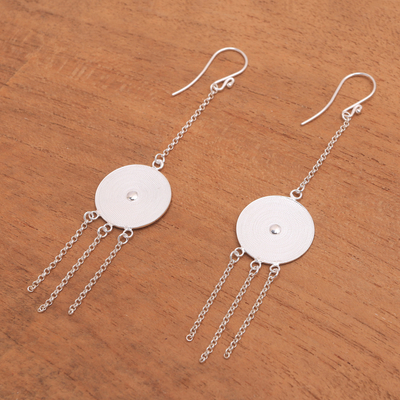 Sterling silver waterfall chandelier earrings, 'Pure Shields' - Circular Sterling Silver Filigree Waterfall Earrings