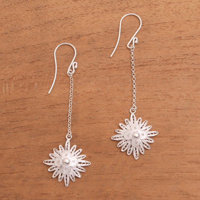 Sterling silver filigree dangle earrings, 'Snowflake Elegance' - Sterling Silver Filigree Snowflake Dangle Earrings from Java