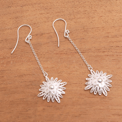Sterling silver filigree dangle earrings, 'Snowflake Elegance' - Sterling Silver Filigree Snowflake Dangle Earrings from Java