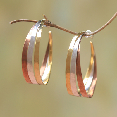 Gold accented sterling silver half-hoop earrings, Metallic Rainbow