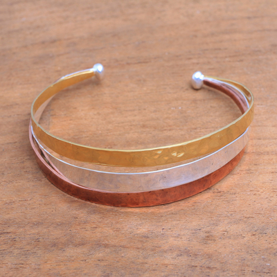 Gold accented sterling silver cuff bracelet, 'Metallic Rainbow' - Gold Accent Sterling Silver Cuff Bracelet from Bali