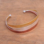 Gold accented sterling silver cuff bracelet, 'Metallic Rainbow' - Gold Accent Sterling Silver Cuff Bracelet from Bali