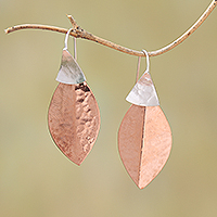 Rose gold accented sterling silver dangle earrings, 'Modern Fall'