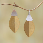 Gold plated dangle earrings, 'Modern Fall' - 22k Gold Plated Dangle Earrings from Bali