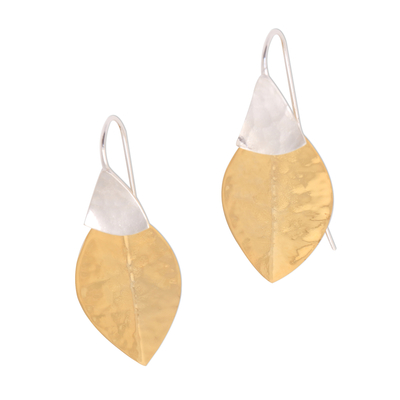 Gold plated dangle earrings, 'Modern Fall' - 22k Gold Plated Dangle Earrings from Bali