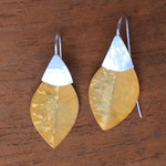 Gold plated dangle earrings, 'Modern Fall' - 22k Gold Plated Dangle Earrings from Bali