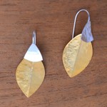 Gold plated dangle earrings, 'Modern Fall' - 22k Gold Plated Dangle Earrings from Bali