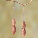 Rose gold accented sterling silver dangle earrings, 'Feminine Leaves' - Rose Gold Accent Sterling Silver Leaf Dangle Earrings