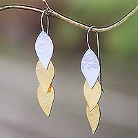 Gold accented sterling silver dangle earrings, 'Fall Gold' - Modern Gold Accent Sterling Silver Dangle Earrings from Bali