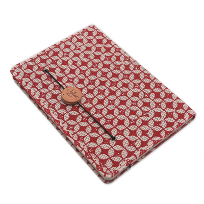 Batik cotton journal, 'Thoughtful Archer' - Red and White Cotton Cover Journal with Recycled Paper Pages