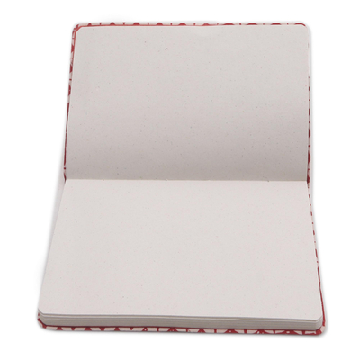 Diario de algodón batik - Diario de tapa de algodón rojo y blanco con páginas de papel reciclado