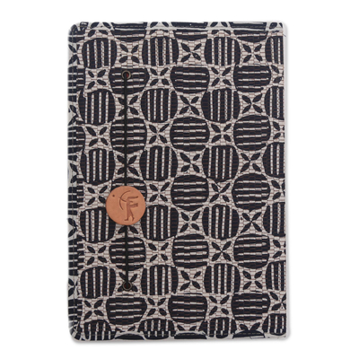 Batik cotton journal, 'Archer's Notes' - Black and White Cotton Cover Journal Recycled Paper Pages
