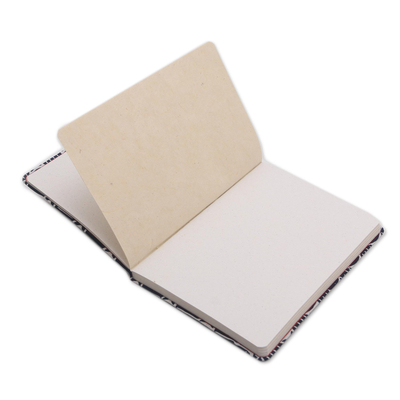 Diario de algodón batik - Diario con tapa de algodón en blanco y negro y páginas de papel reciclado