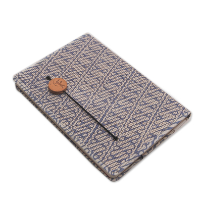 Batik cotton journal, 'Archer Scribe' - Blue-Grey and White Cotton Cover Journal with Recycled Paper
