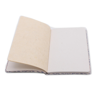 Tagebuch aus Batik-Baumwolle - Blaugraues und weißes Baumwolleinband-Tagebuch mit Recyclingpapier