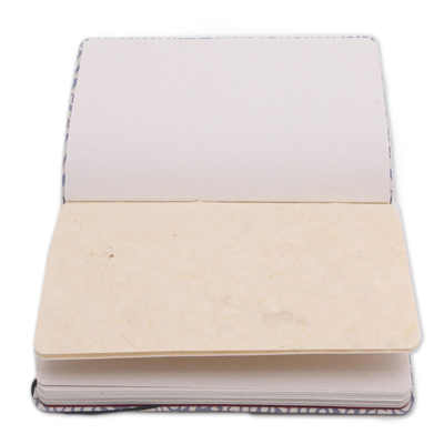 Diario de algodón batik - Diario de tapa de algodón azul grisáceo y blanco con papel reciclado