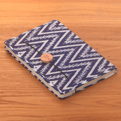 Batik cotton journal, 'Archer Energy' - Navy and White Cotton Cover Journal Recycled Paper Pages