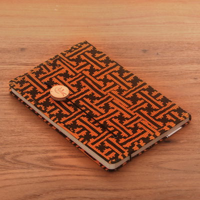 Tagebuch aus Batik-Baumwolle - Orange und schwarze Baumwolleinband-Tagebuchseiten aus recyceltem Papier