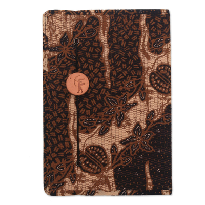 Batik cotton journal, 'Archer's Musings' - Brown Floral Motif Cotton Cover Journal Recycled Paper Pages