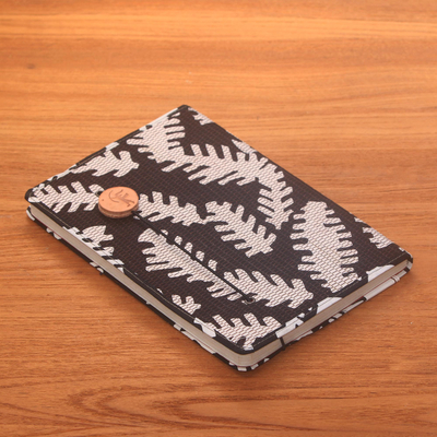 Batik cotton journal, 'Archer in the Trees' - Black Leaf Motif Cotton Cover Journal Recycled Paper