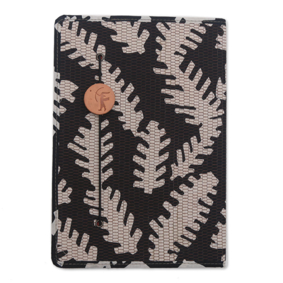 Batik cotton journal, 'Archer in the Trees' - Black Leaf Motif Cotton Cover Journal Recycled Paper