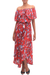 Rayon dress, 'Bloom Cascade' - White and Light Blue Floral Print on Red Rayon Midi Dress (image 2a) thumbail