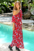 Rayon dress, 'Bloom Cascade' - White and Light Blue Floral Print on Red Rayon Midi Dress (image 2d) thumbail