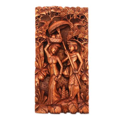 Wood relief panel, 'Bali's Culture' - Hand-Carved Suar Wood Relief Panel of Balinese People