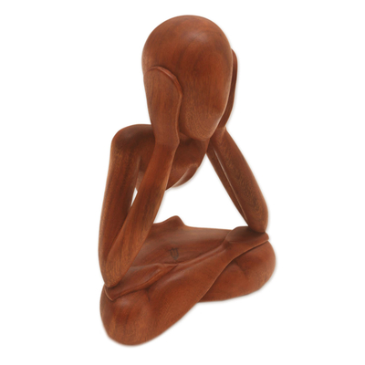 Wood sculpture, 'Wondering' - Abstract Suar Wood Sculpture of a Person from Indonesia