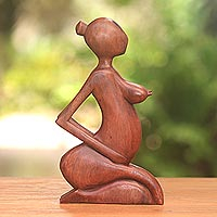 Wood sculpture, 'Maternal Mother' - Hand-Carved Maternity-Themed Wood Sculpture from Bali