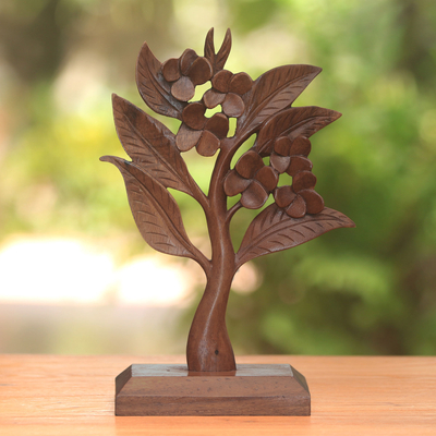 Holzstatuette - Frangipanibaum-Statuette aus Holz aus Bali