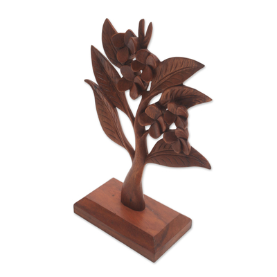Wood statuette, 'Pure Frangipani' - Wood Frangipani Tree Statuette from Bali
