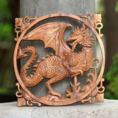Wood relief panel, Mighty Dragon