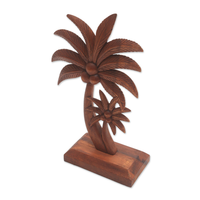 Wood statuette, 'Coconut Trees' - Hand-Carved Wood Coconut Tree Statuette from Bali