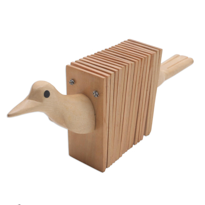 Wood clacker instrument, 'Singing Dove' - Jempinis Wood Dove Shaped Percussion Instrument from Bali