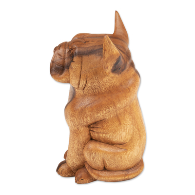 Holzskulptur - Holzskulptur eines Spitzohrhundes aus Bali