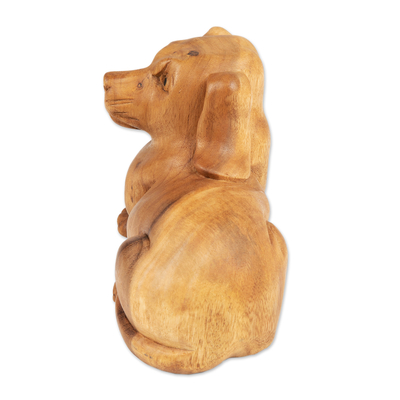 Wood sculpture, 'Relaxing Pup' - Suar Wood Sculpture of a Relaxing Dog from Bali