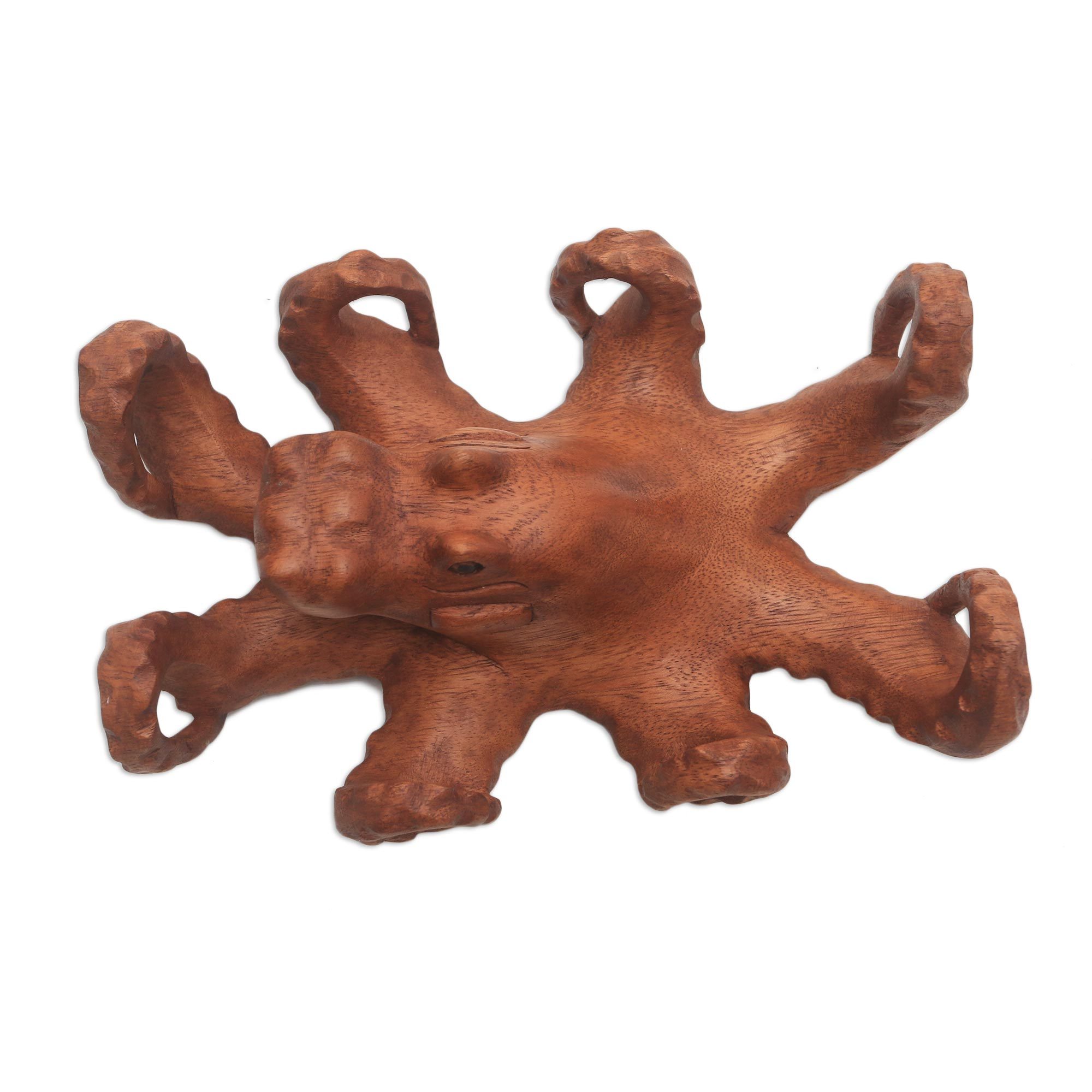 Hand Carved Suar Wood Octopus Sculpture from Bali Wild Octopus NOVICA
