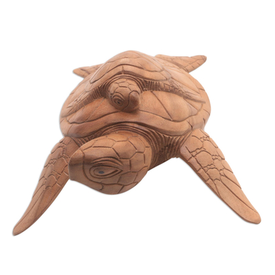 Escultura de madera - Escultura de tortuga marina de madera de suar tallada a mano de Bali