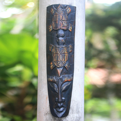 Máscara de madera - Máscara de pared de madera con temática de tortugas de Bali