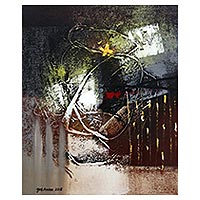 'Responding the Night I' - Signed Intricate Abstract Painting from Bali
