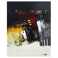 'Respondiendo a la noche II' - Pintura abstracta firmada por un artista balinés