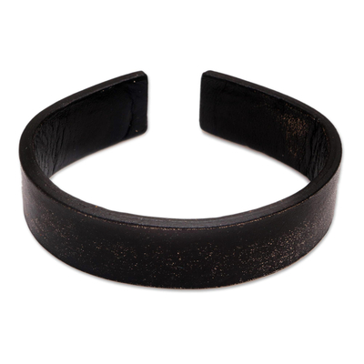 Black Leather Cuff Bracelet with Distressed Finish