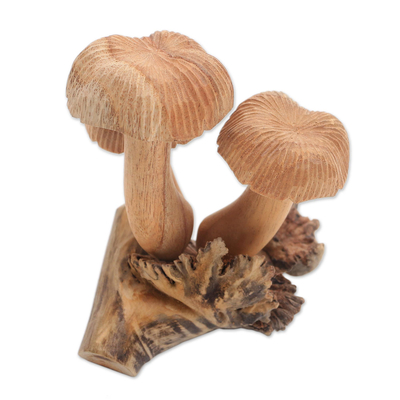 Wood figurine, 'Bali Mushrooms' - Jempinis Wood Mushroom Figurine from Bali