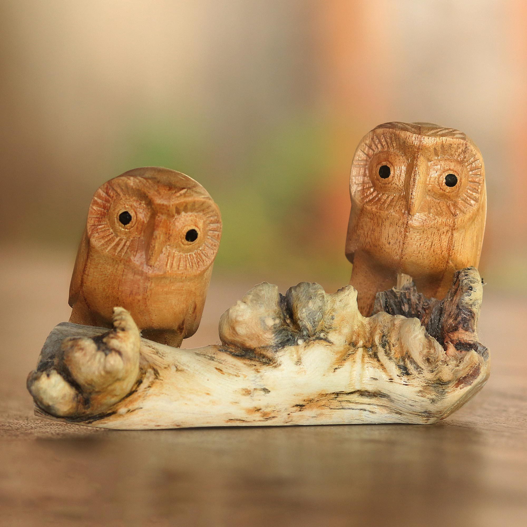 Jempinis Wood Owl Sculpture from Bali Owl Romance NOVICA