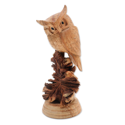 Wood sculpture, 'Perched Owl' - Jempinis Wood Owl Sculpture from Bali