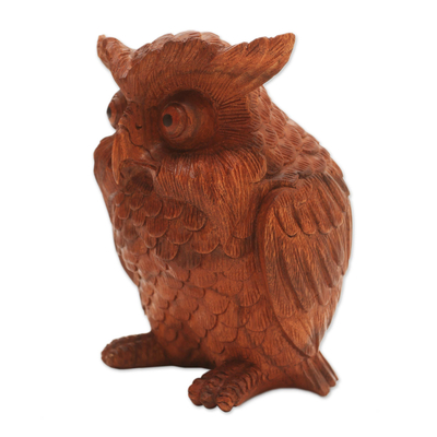 Wood sculpture, 'Owl Elder' - Hand-Carved Suar Wood Owl Sculpture from Bali