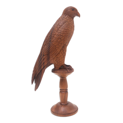 Hand-Carved Suar Wood Falcon Sculpture from Bali